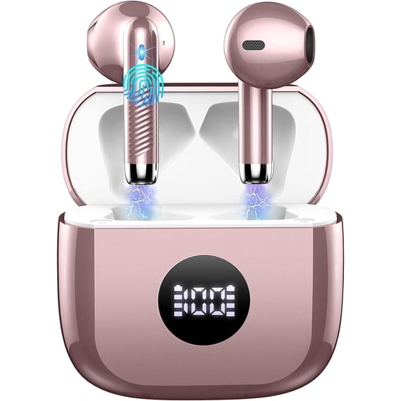 Wireless Earbuds, Bluetooth 5.4 in-Ear Earphones, Hi-Fi Stereo 4 ENC Noise Cancelling Mic, 40H Playtime Dual LED Display IPX7 Waterproof Headphones, USB-C Sport Ear Buds for iOS Android