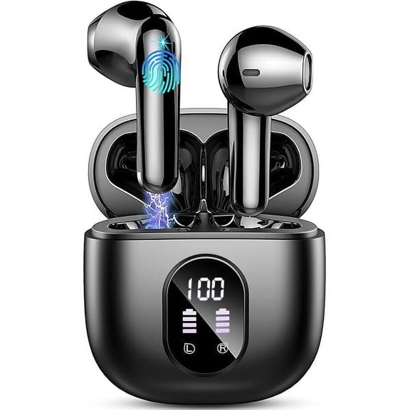 Wireless Earbud Bluetooth 5.3 Headphones 50H Playtime Stereo Bass Ear Buds, in-Ear Earphones with 4 ENC Mic LED Display Noise Cancelling Earbud, Bluetooth Ear Bud IP7 Waterproof Sport for Android iOS