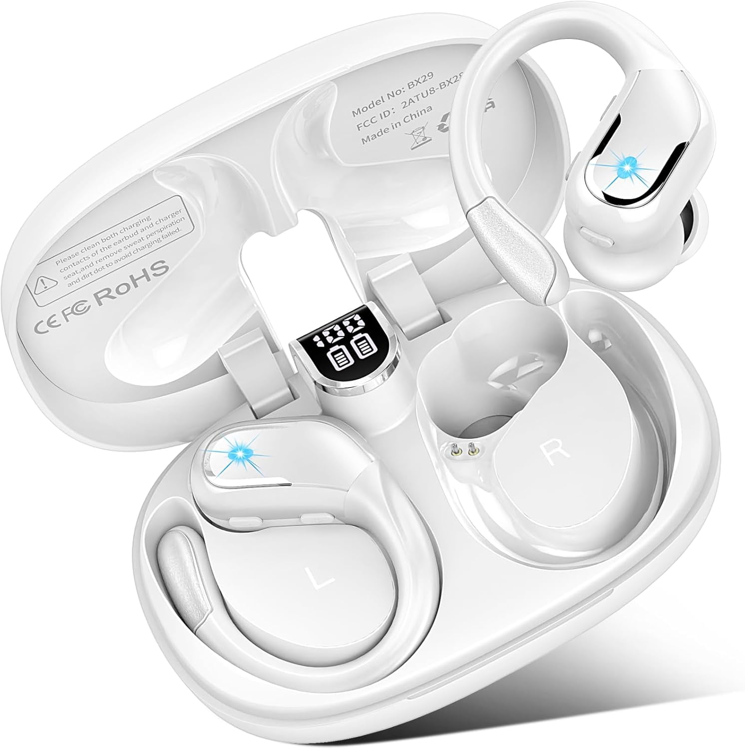 Wireless Earbuds Sport With Earhooks - Bluetooth 5.4, 75Hrs Playtime, ENC Mic, IP7 Waterproof, Noise Canceling - Black