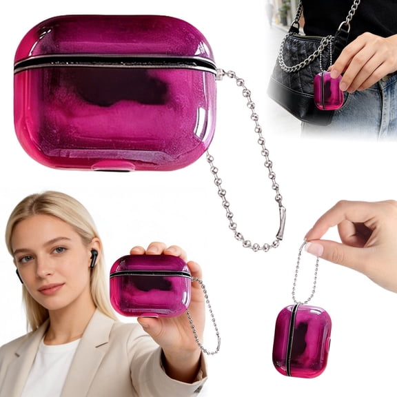 Wireless Earbud Case, Glossy Gradient TPU Cover, Protective Earbud Sleeve with Chain, Slim Shockproof Cover for In-Ear Earbuds, 2.4" Size
