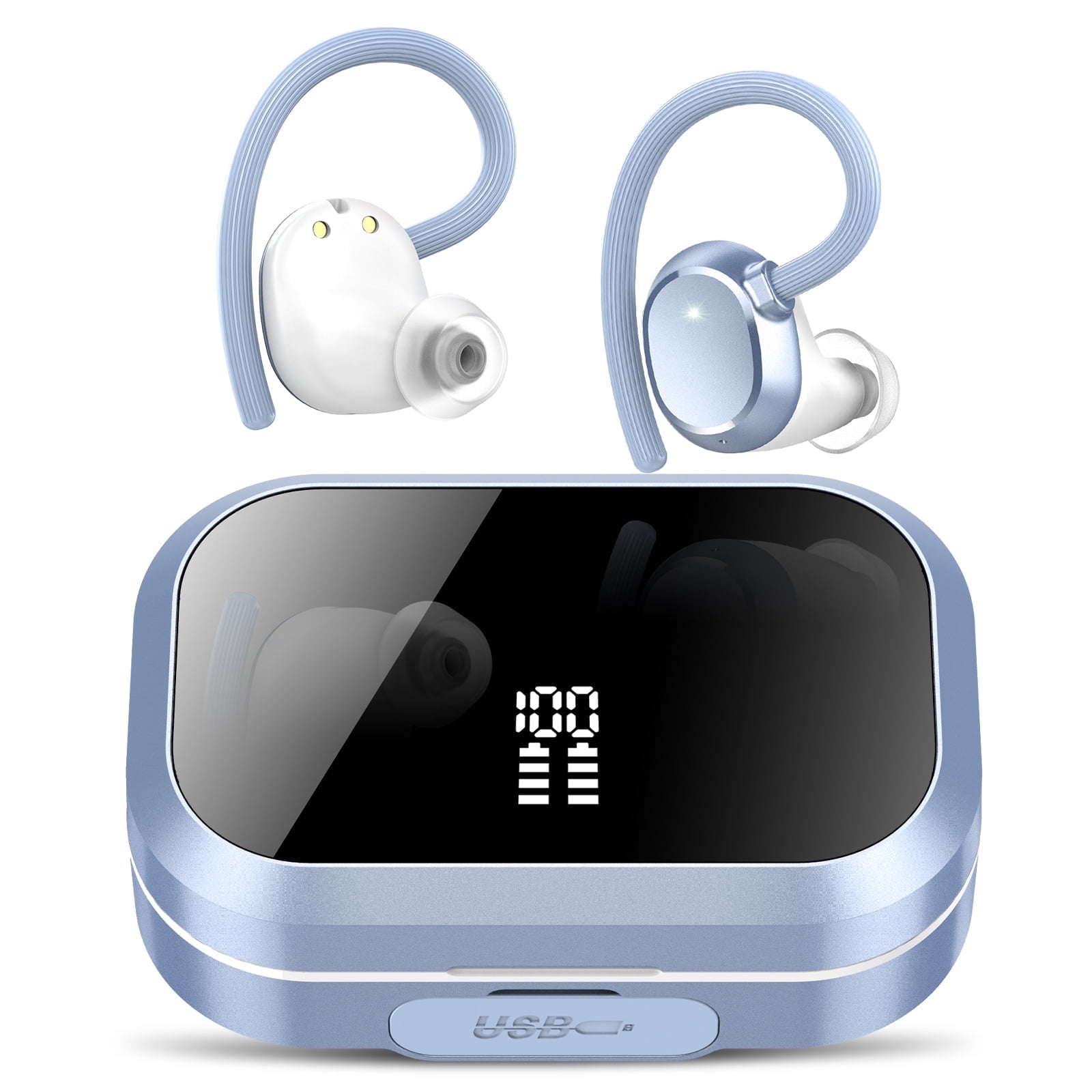 VEAT00L V6 Bluetooth Headphones Wireless Earbuds 88Hrs Playback Sport Ear Buds Earhook Digital Display Charging Case IPX7 Waterproof Earbud Deep Bass