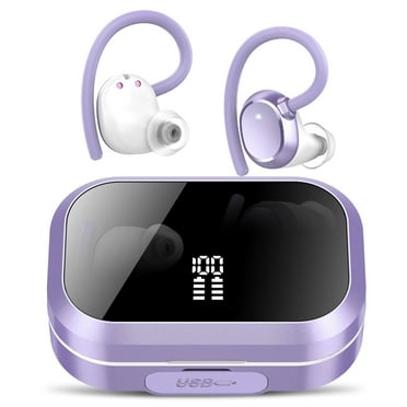 Tikland Wireless Earbuds 120H Bluetooth Headphone Sport 2025 Bluetooth Earbuds Stereo Deep Bass Over Ear Bud with Earhooks, ENC Noise Cancelling, IPX7 Waterproof Earphone for Workout/Running Purple