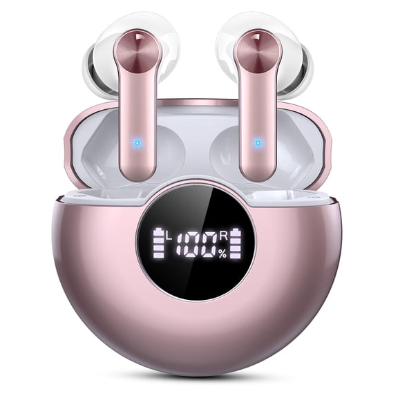 Wireless Earbuds, 2023 Bluetooth Headphones 5.3 with Charging Case HiFi Stereo Earphones, 48Hrs Playtime in-Ear Earphones Built-in Mic for iPhone Android Cell Phone HD Call, Lightweight rose Ear Buds