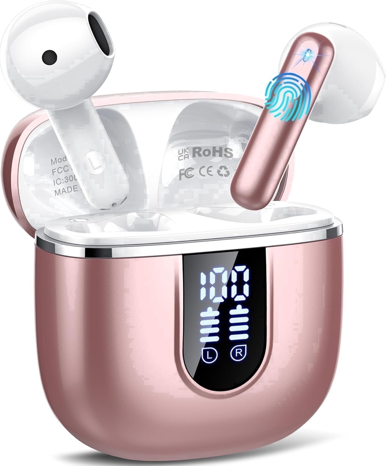 Wireless Earbuds, 2026 Bluetooth 5.4 Earphones In Ear 3D Stereo, Bluetooth Headphones with 4 ENC Noise Cancelling Mic, 40H Deep Bass IP7 Waterproof Headset Comfortable Earbuds for Work,Sport Rose