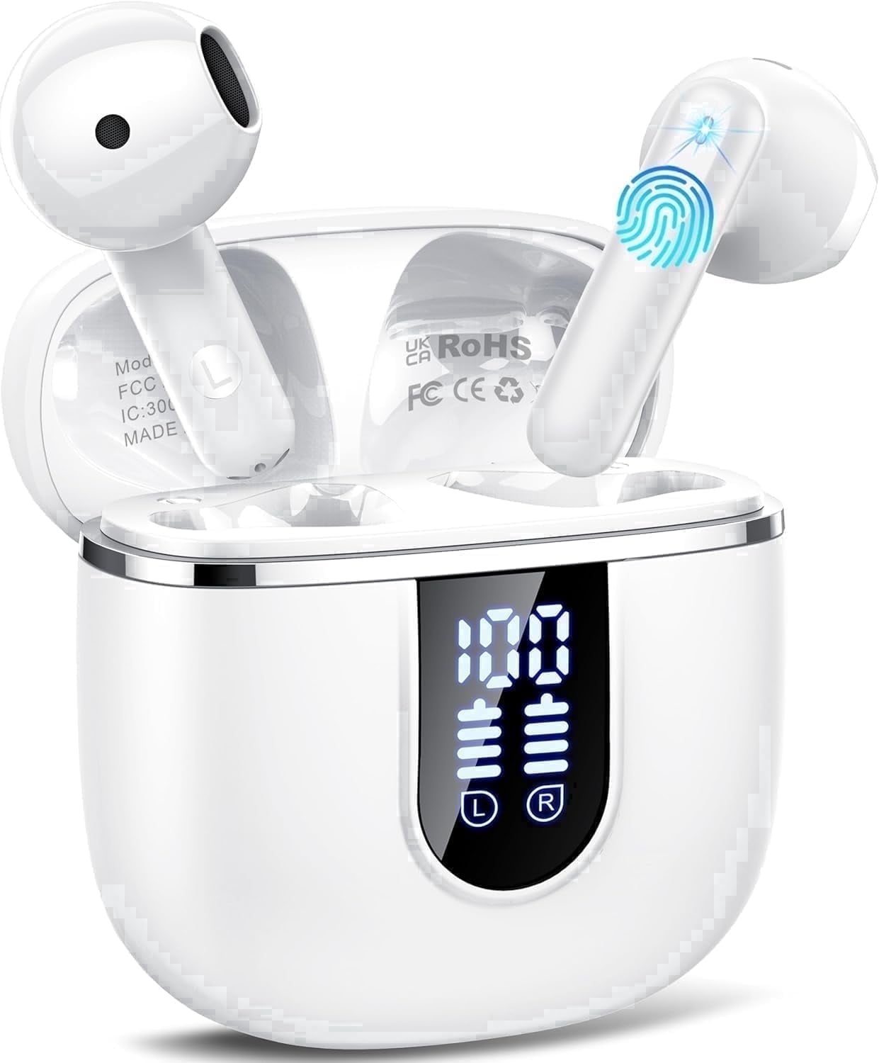 Wireless Earbuds, Bluetooth Ear Buds 5.4 Mini Hifi Stereo with 4 ENC Noise Cancelling Mics Wireless Headphones, 40H in Ear Earphones, Usb C, IP7 Waterproof Bluetooth Headphones for Sports, White