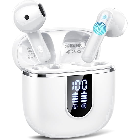 Wireless Earbuds, Bluetooth Ear Buds 5.4 Mini Hifi Stereo with 4 ENC Noise Cancelling Mics Wireless Headphones, 40H in Ear Earphones, Usb C, IP7 Waterproof Bluetooth Headphones for Sports, White