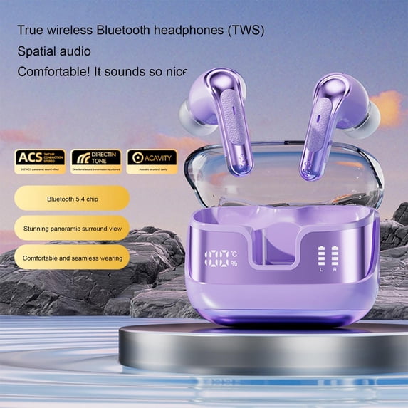 Wireless Earbuds,2026 Bluetooth 5.4 Headphones in Ear with Noise Cancelling Mic,New Wireless Earphones HiFi Stereo Deep Bass,In-Ear Bluetooth Ear Buds IP7 Waterproof(Purple)