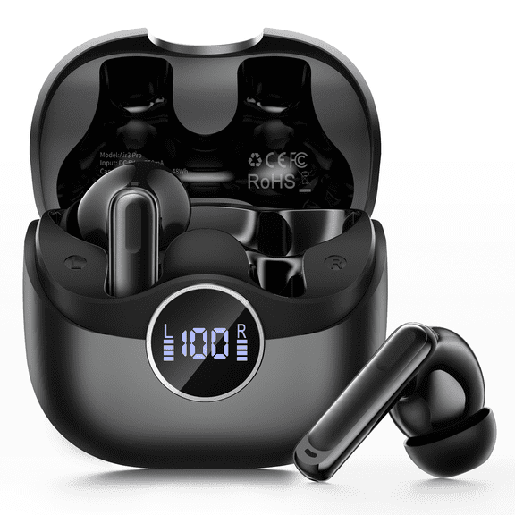 Wireless Earbuds, 6 ENC Mic Clear Call, Hybrid Active Noise Cancelling Earbuds, 8EQ, Deep Bass, V5.4 Bluetooth Ear Buds, 40H Playtime, LED Screen, IPX7 Waterproof, In-ear Earphones for Android iOS