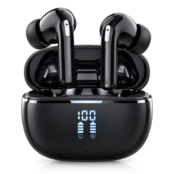 Wireless Earbuds, 6-Mic Hybrid ANC Bluetooth 5.4 Earbuds with 70H Playtime, LED Display Charging Case, IPX7 Waterproof Ear Buds, Bluetooth Headphones Work with iOS & Android