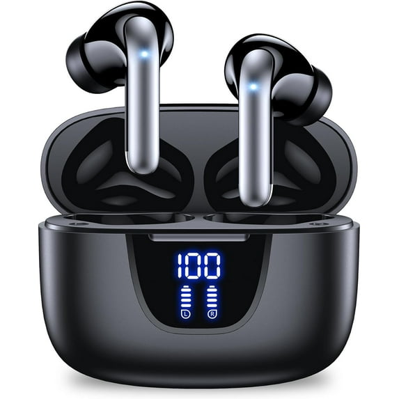 Wireless Earbuds 60Hrs Playtime Ear Buds Bluetooth Headphones with LED Power Display Charging Case Stereo in-Ear Earphones Sports Headset with Mic for Phone Laptop TV, Black