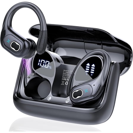 Wireless Earbuds 75hrs Bluetooth 5.3 Headphone Sport, 2024 Bluetooth Earbuds Stereo Deep Bass Over Ear Bud with Earhooks, ENC Noise Cancelling Mic, IPX7 Waterproof Earphone for Workout/Running