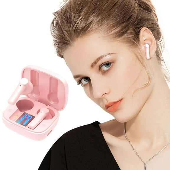 Wireless Earbuds 75hrs Bluetooth 5.3 Headphone Sport, 2025 Bluetooth Earbuds Stereo Deep Bass Over Ear Bud with Earhooks, ENC Noise Cancelling Mic, IPX7 Waterproof Earphone,Pink