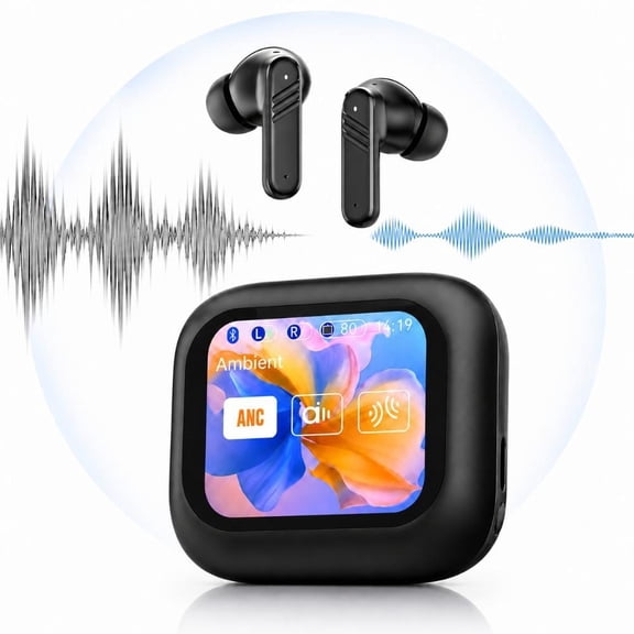 Wireless Earbuds ANC Active Noise Cancelling Headphones Full Color Smart LCD Touch Screen In Ear Bluetooth Earphones 13mm Driver