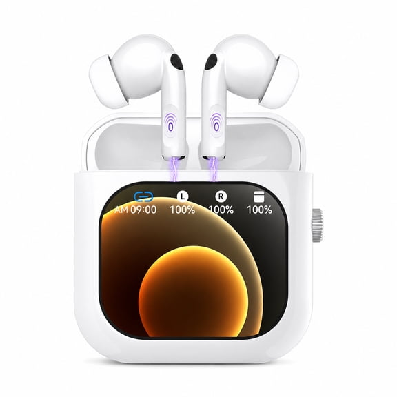 Wireless Earbuds with ANC Noise Cancelling, 2.01" Smart Touch Screen Display Charging Case, Bluetooth Earbuds for iPhone Android, 50H Playtime, Waterproof In Ear Headphone, USB-C Fast Charging, White