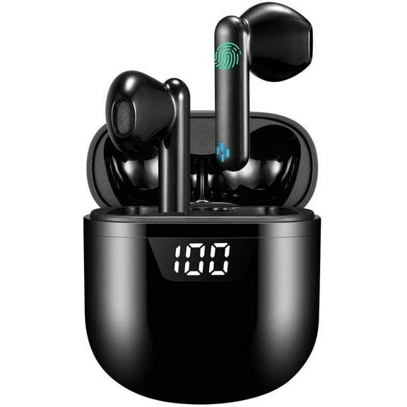 Wireless Earbuds Active Noise Cancelling,Bluetooth Earbuds with Smart Noise Reduction for Clear Calls, Enhanced Deep Bass, IPX7 Waterproof, USB-C Quick Charging Case,Black