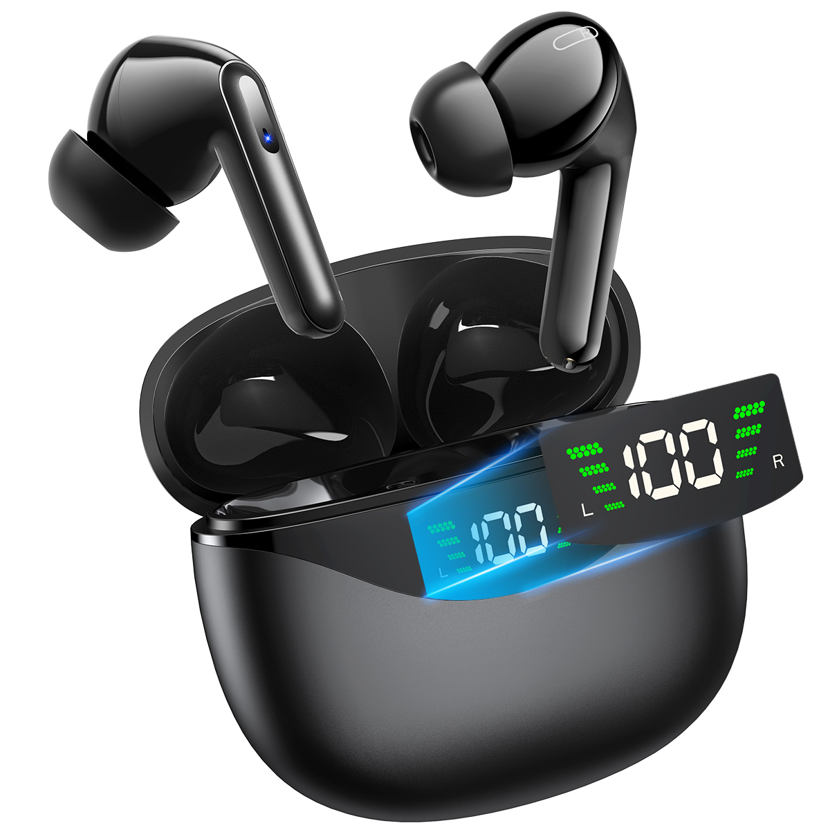 Wireless Earbuds, Bluetooth 5.1 Headphones 30Hrs Playtime with LED Power Display, IPX7 Waterproof Earphones, One-Step Pairing, TWS in Ear Stereo Headset Built-in Mic for iPhone/Android (Black) - image 1 of 7