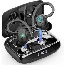 Wireless Earbuds, Bluetooth 5.3 Sports Headphones with Earhooks Stereo Deep Bass Noise Cancelling Earphones 48H Playtime LED Display IPX7 Waterproof Earbud with Mic Headset for Workout Running
