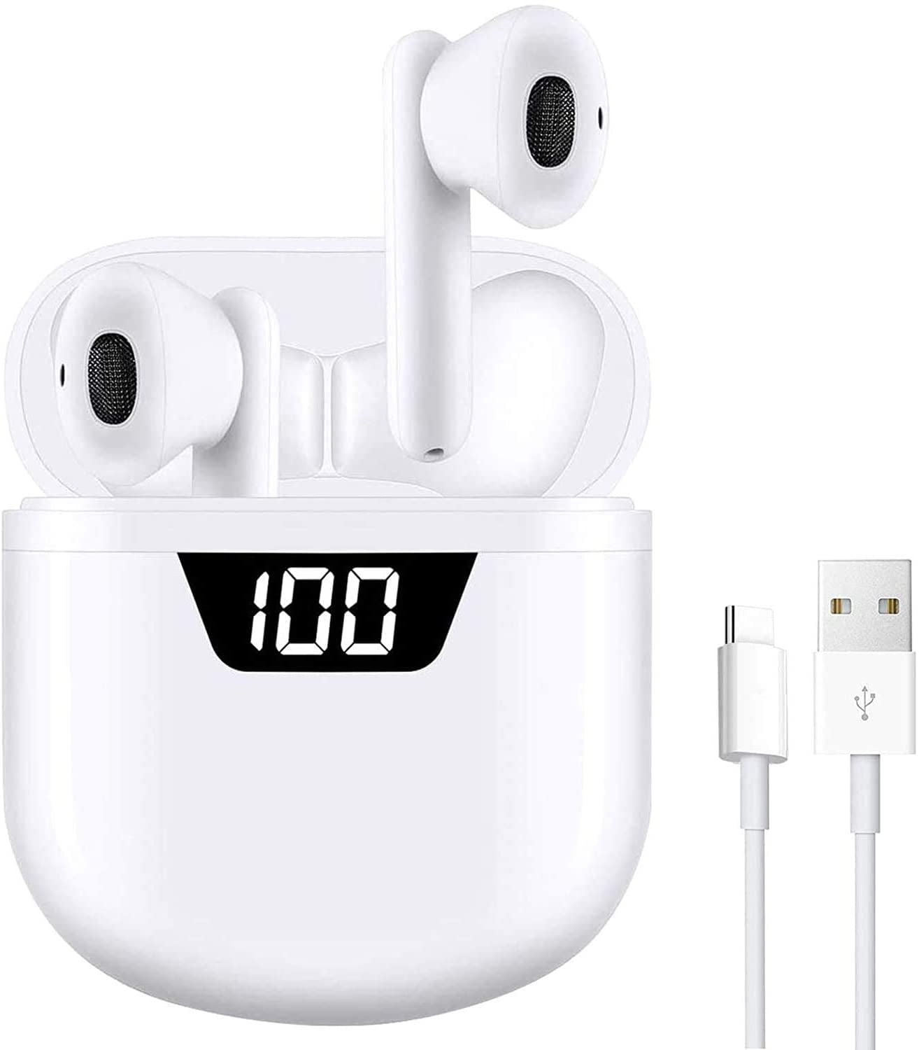 Wireless Earbuds Bluetooth 5.2 Headphones IPX7 Waterproof Earbuds with 24Hrs Mini Charging Case, 3D Stereo Headsets in-Ear Built in Mic Headset for iPhone/Samsung/Android/Airpods,White