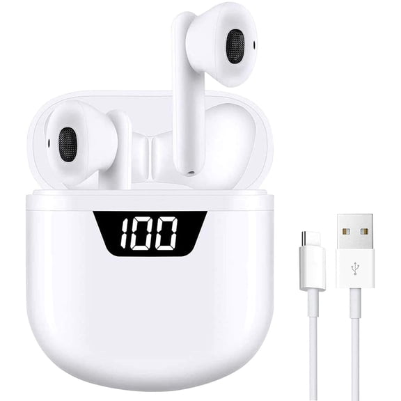 Wireless Earbuds Bluetooth 5.2 Headphones IPX7 Waterproof Earbuds with 24Hrs Mini Charging Case, 3D Stereo Headsets in-Ear Built in Mic Headset for iPhone/Samsung/Android/Airpods,White