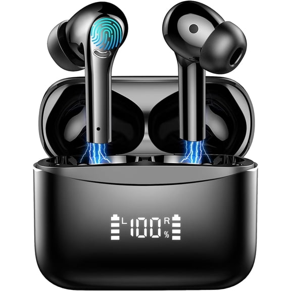 Wireless Earbuds, Bluetooth 5.3 Headphones 4 Built-in Microphones ENC Noise Cancelling Earphones 13mm Drivers Big Bass Stereo,LED Power Display 45H Playtime USB-C, IP7 Waterproof in Ear buds(New Gen)