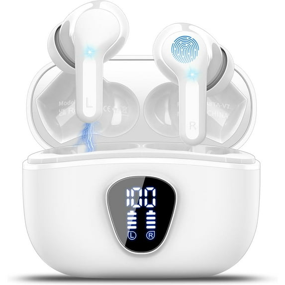 Wireless Earbuds Bluetooth 5.3 Headphones, 40H Playback HiFi Stereo Ear Buds with LED Display, Noise Cancelling Earbuds, IP7 Waterproof in-Ear Earphone for iOS Andriod Sport/Workout/Running