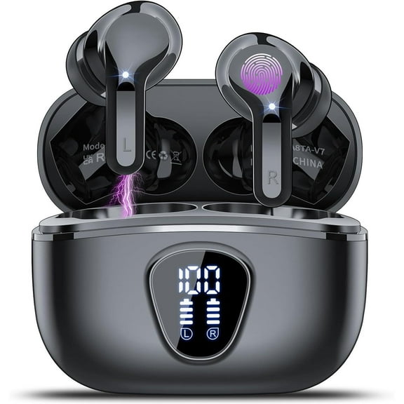 Wireless Earbuds Bluetooth 5.3 Headphones, 40H Playback HiFi Stereo Ear Buds with LED Display, Noise Cancelling Earbuds, IP7 Waterproof in-Ear Earphone for iOS Andriod Sport/Workout/Running