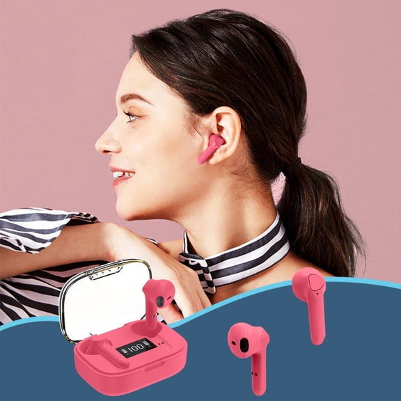 Wireless Earbuds Bluetooth 5.3 Headphones, 40Hrs Playback Stereo Ear Buds with LED Display Charging Case IPX7 Waterproof in-Ear Earphones with Mic for Phone Tablet Laptop Sports(Hot Pink)