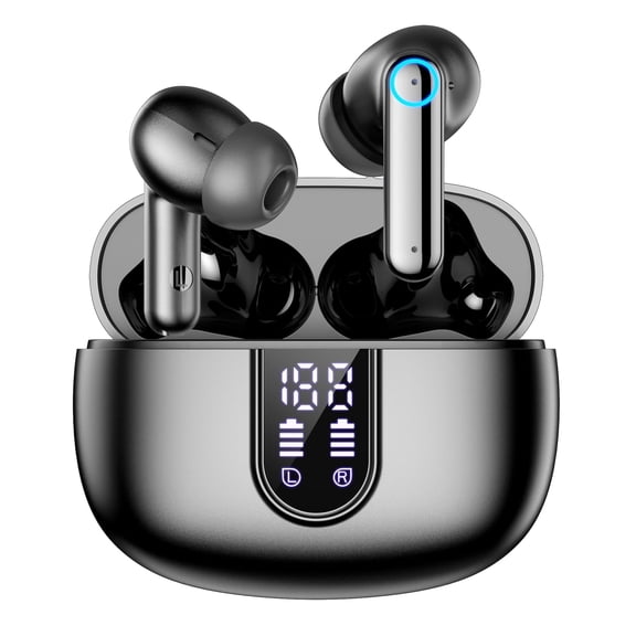 Wireless Earbuds with Bluetooth 5.4, Noise Cancelling Headphones with LED Display, IP7 Waterproof, Black