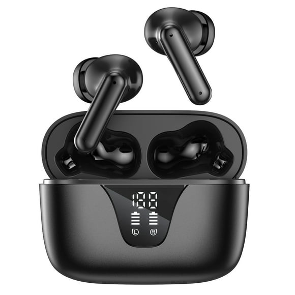 Wireless Earbuds, Bluetooth 5.3 Headphones 50H Playtime with LED Digital Display Charging Case, IPX5 Sweatproof Cordless Earphones with Microphone for iPhone Android Phone Laptop Sports