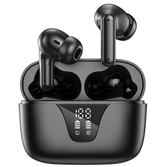 Wireless Earbuds, Bluetooth 5.3 Headphones 50H Playtime with LED Digital Display Charging Case, IPX5 Waterproof Earphones with Mic for Android iOS Cell Phone Computer Laptop Sports (Black)