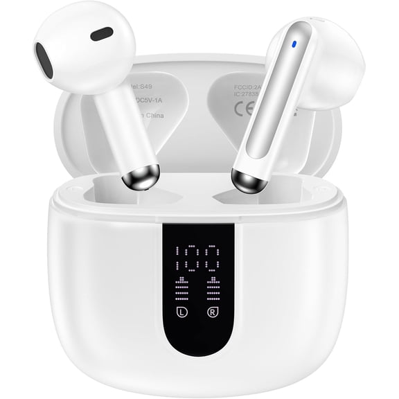 Wireless Earbuds Bluetooth 5.3 Headphones,60H Playtime with Mic LED Power Display, Deep Bass Stereo Noise Cancelling EarBuds IPX7 Waterproof in Ear Earphone for iPhone 17 Android Phone Sports Workout