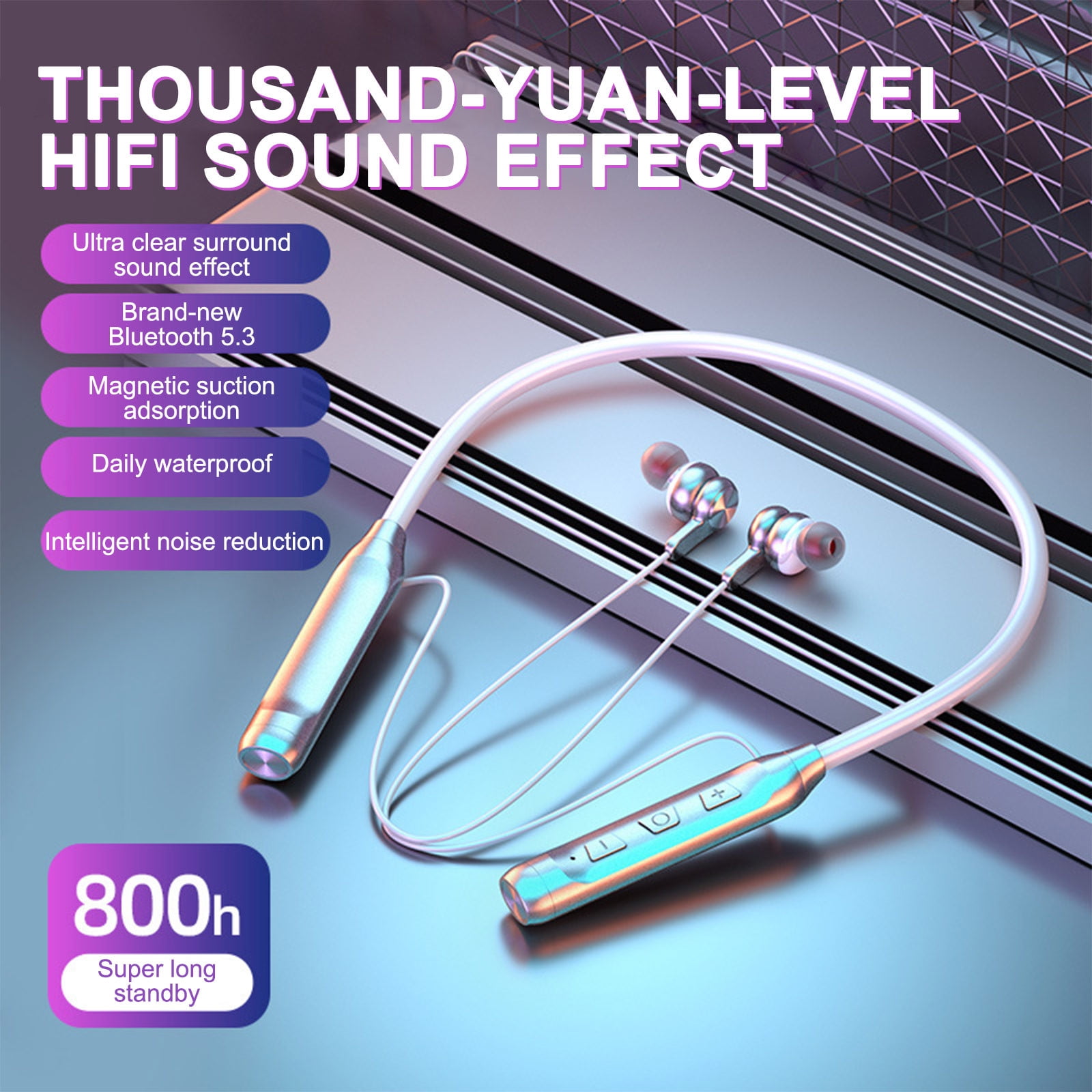 Wireless Earbuds, Bluetooth 5.3 Headphones Bass Stereo, Ear Buds with Noise Cancelling Mic LED Display, IP7 Waterproof in Ear Earphones, 36H Playtime for Laptop Pad Phones Sports Workout(Silver)
