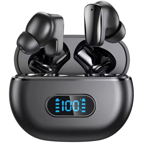 Wireless Earbuds Bluetooth 5.3 Headphones with Digital Display Charging Case Touch Control in-Ear Earphones with Built-in Microphone IPX7 Waterproof Stereo Earphones for Running Walking Workout Black