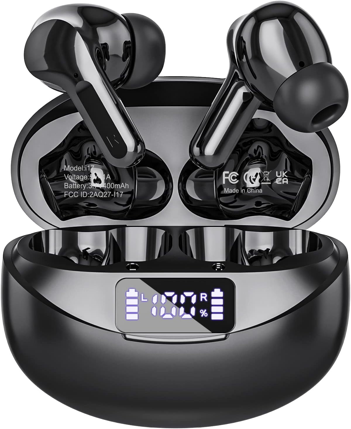 Wireless Earbuds, Bluetooth 5.3 Headphones HiFi Stereo, Bluetooth Earbuds with ENC Noise Cancelling Mic, IP7 Waterproof in Ear Earphones, 56H, LED Display Ear buds for Pad Workout Sports, Black