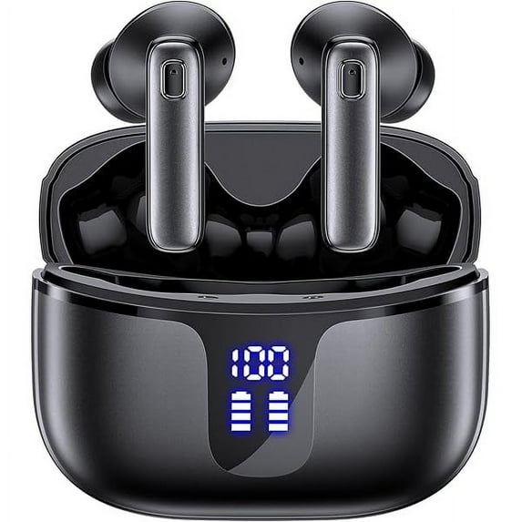 Wireless Earbuds Bluetooth 5.3 Headphones HiFi Stereo Deep Bass Ear Buds 68H Long Playtime Earphones with LED Display Charging Case IPX7 Waterproof for Phones Tablets Laptops Sports Black