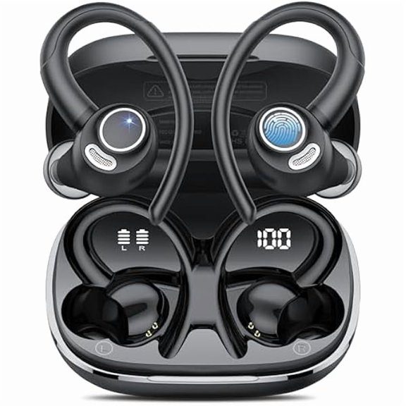 Wireless Earbuds Bluetooth 5.3 Headphones Sport, 2025 Wireless Earphones with Earhooks, HiFi Stereo Deep Bass with ENC Mic, 40H Dual LED Display, IPX7 Waterproof Ear Bud for Small Ear Running/Workout