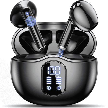 Wireless Earbuds, Bluetooth Headphones,Ear Buds Bass 3D Stereo, 34H Playtime In-Ear Earphones with 4 ENC Noise Cancelling Mic, USB-C LED, IP7 Waterproof Sport Headset for Android iOS