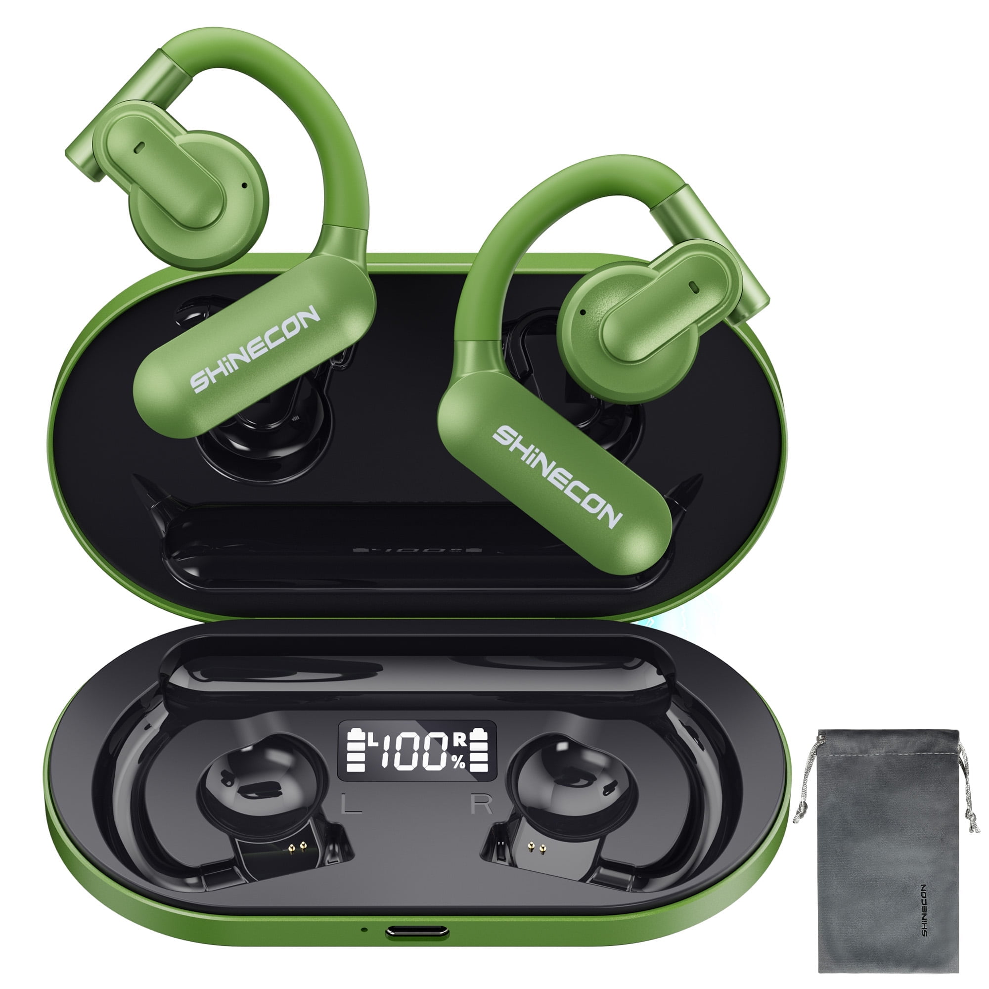 BROUJOY Open Ear Headphones Bluetooth 5.3 Wireless Earbuds with Earhooks Built in Microphone Deep Bass Hi Fi Audio Touch Control IPX7 Waterproof