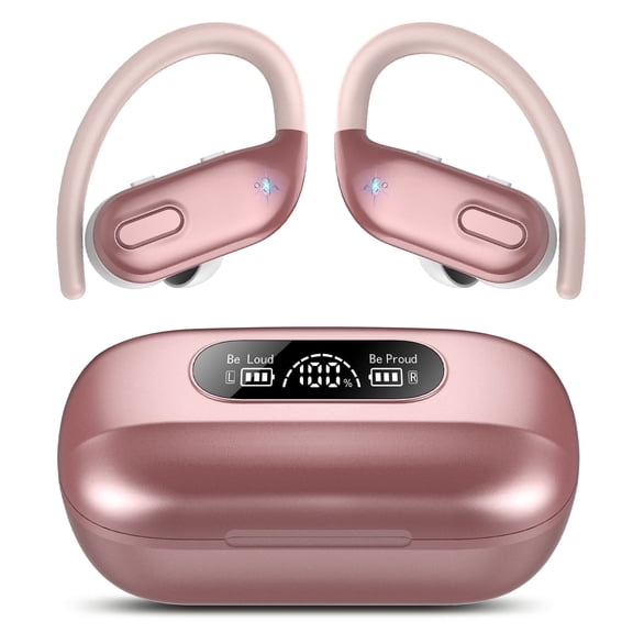 Wireless Earbuds, Bluetooth 5.3 Sport Headphones with Earhooks, 80Hrs Playtime, 3D HiFi Stereo, Noise Cancelling Mic, IP7 Waterproof Workout Earphones for Running Gym, iOS/Android, Rose Pink