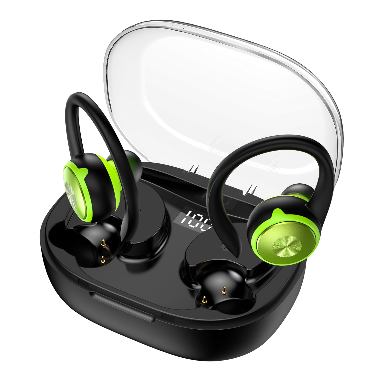 Wireless Earbuds, Bluetooth 5.3 Sports Headphones with Earhooks Stereo Deep Bass Noise Cancelling Earphones 48H Playtime LED Display Ipx7 Waterproof