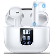 Wireless Earbuds Bluetooth 5.4 In Ear Buds 6 Mic ENC Noise Cancelling Clear Calls, Deep Bass HiFi Stereo Sound Earphones 35H Playtime LED Power Display IP7 Waterproof Headphones for Android iOS White