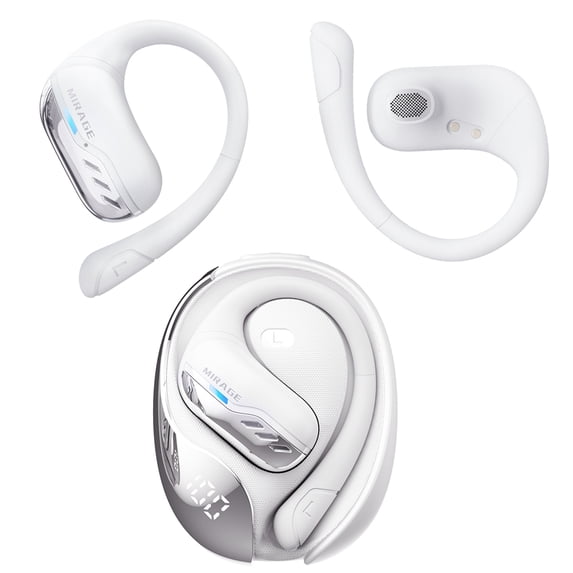 Wireless Earbuds, Bluetooth Version Earhook Headphones, Low-Latency Audio Positioning, Smart Noise Cancellation, IPX5 Waterproof, White