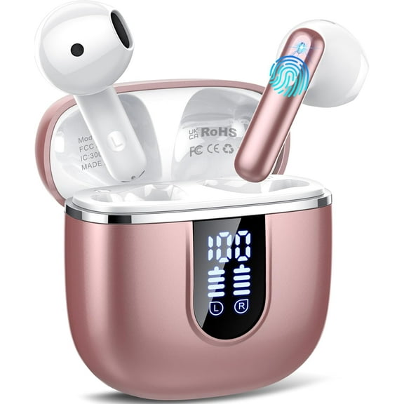 Wireless Earbuds, Bluetooth 5.4 Headphones with 3D Bass Stereo, 40H Ultralight in-Ear Buds, Bluetooth Earbuds with 4 ENC Noise Cancelling Mic, USB-C, IP7 Waterproof Earphones for Android iOS, Rose