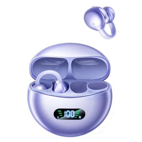 Open Ear Earbuds, Wireless Earbuds Lightweight Open Ear Headphones with C-Shaped Bridge, Slim Hook,60H Battery, Waterproof, Clip-on Earbuds for Glasses Wearers and Workouts (Purple)