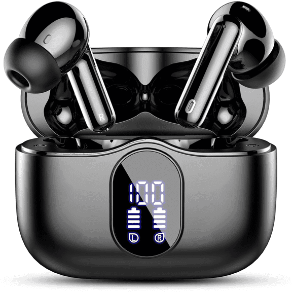 Wireless Earbuds, Bluetooth 5.4 Headphones Bass Stereo, Ear Buds with Noise Cancelling Mic LED Display, 36H Playtime in Ear Earphones, IP7 Waterproof Sport Headset for Android iOS