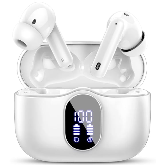 Wireless Earbuds, Bluetooth 5.4 Headphones Bass Stereo, Ear Buds with Noise Cancelling Mic LED Display, 36H Playtime in Ear Earphones, IP7 Waterproof Sport Headset for Android iOS