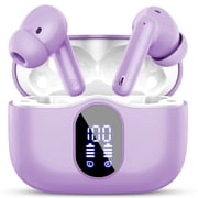 Wireless Earbuds, Bluetooth 5.4 Headphones Bass Stereo, Ear Buds with Noise Cancelling Mic, LED Display in Ear Earphones Clear Calls, IP7 Waterproof Bluetooth Earbuds for Laptop/Phones/Sports, Purple