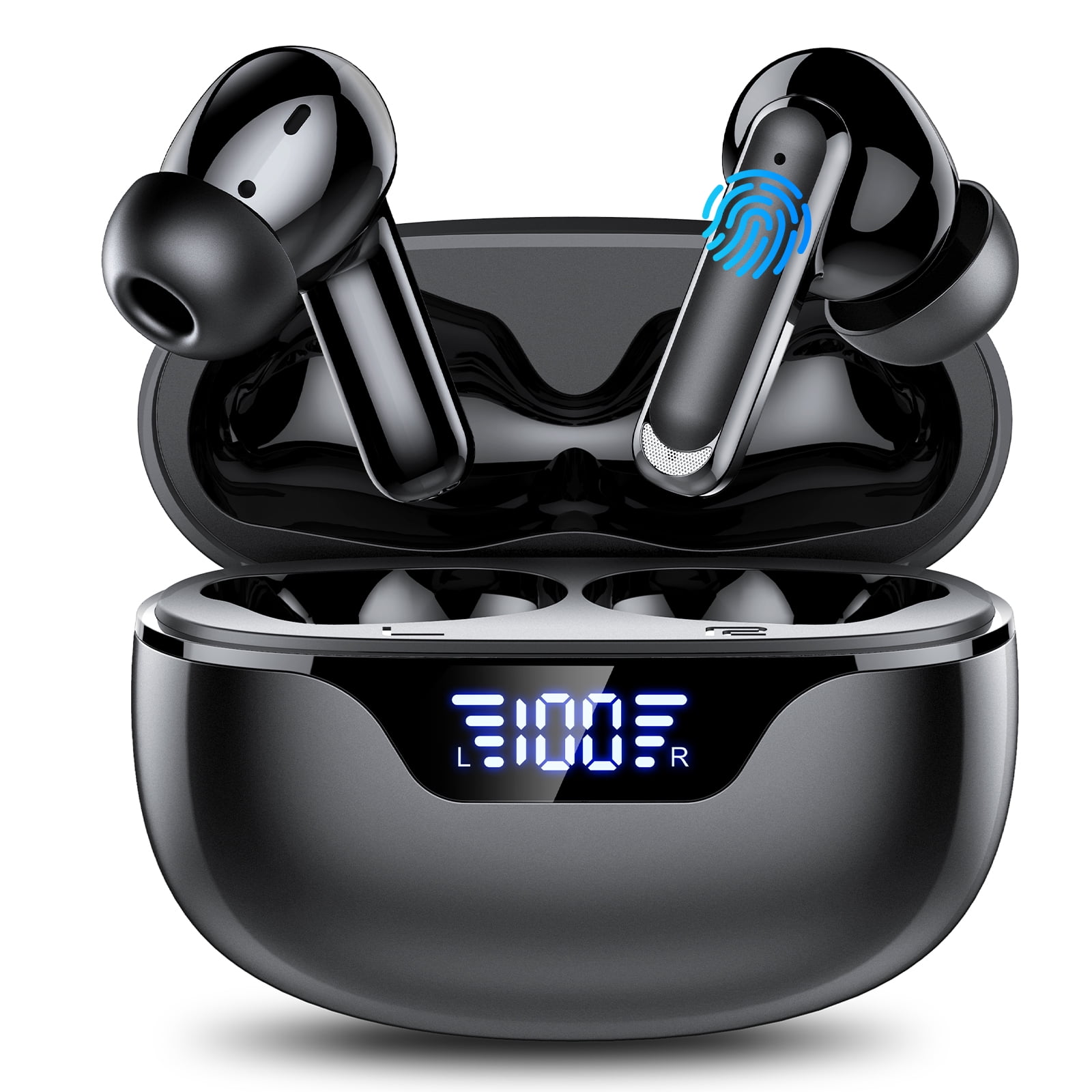 Wireless Earbuds Bluetooth 5.4 Headphones, Deep Bass Loud Clear Sound with Noise Cancelling Mic, LED Display 60H Playing Time in-Ear Headphones with Wireless Charging Case for iPhone Android, Black deal from Walmart