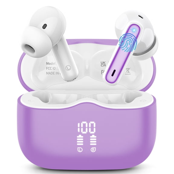 Wireless Earbuds, Bluetooth 5.4 Headphones in Ear with 4 ENC Noise Cancelling Mic, Wireless Earphones HiFi Stereo Deep Bass 40H Playtime, In-Ear Bluetooth Earbuds LED Display IP7 Waterproof,Purple