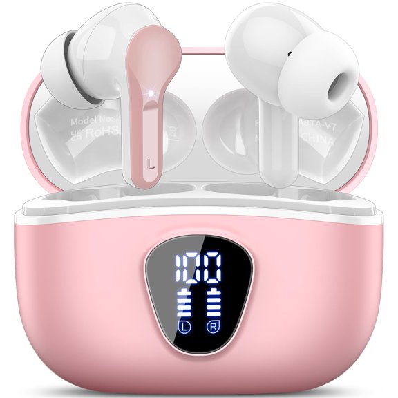 Wireless Earbuds, Bluetooth 5.4 Headphones HiFi Stereo, Bluetooth Earbuds with ENC Noise Cancelling Mic, IP7 Waterproof in Ear Earphones, 48H, LED Display Ear buds for Pad Phones Workout Sports